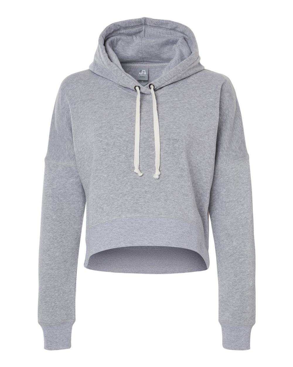 Front View of Grey Triblend Women's Crop Hooded Sweatshirt - 8853