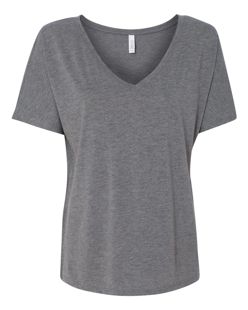 Front View of Grey Triblend Women’s Slouchy V-Neck Tee - 8815