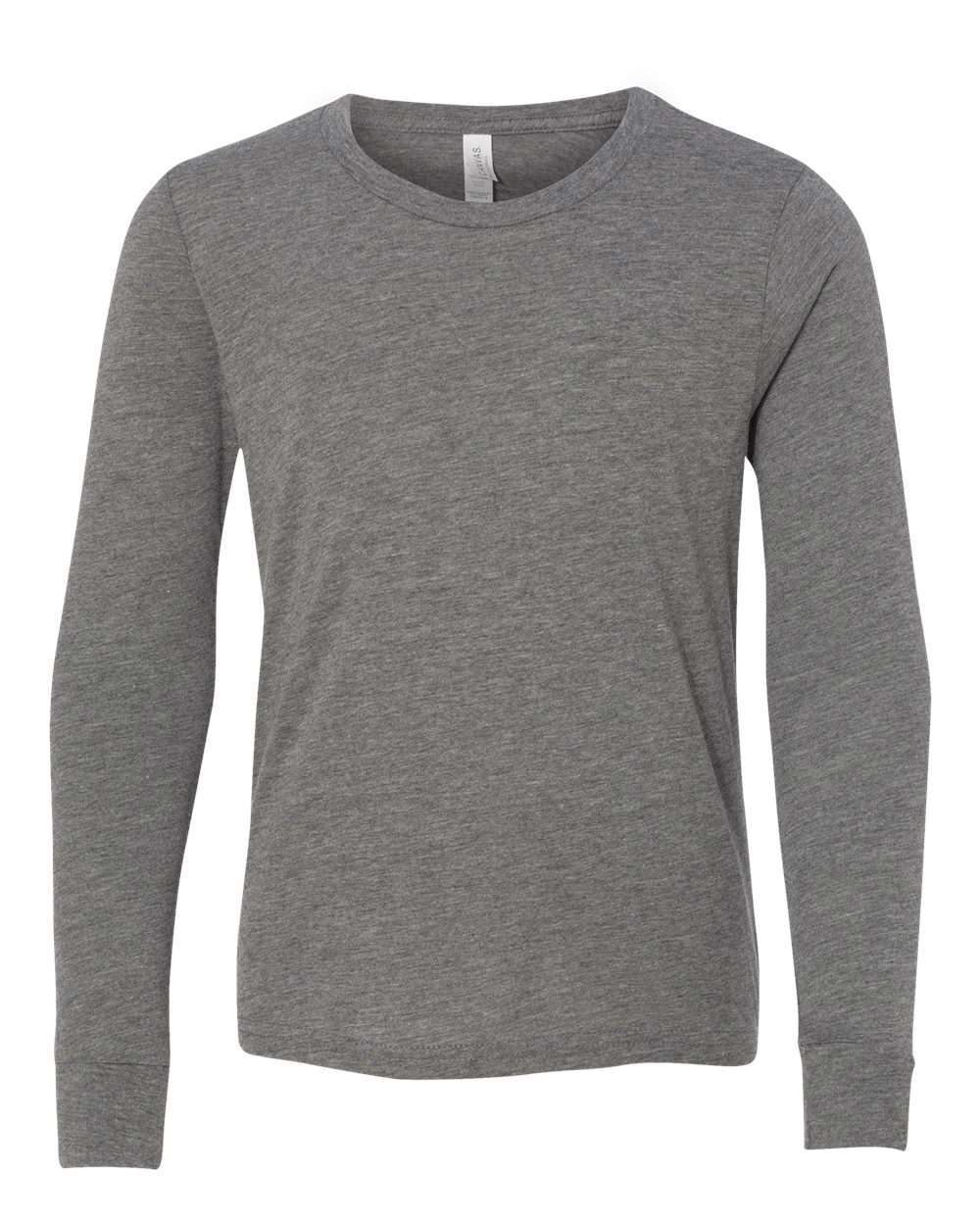Front View of Grey Triblend Youth Triblend Long Sleeve Tee - 3513Y