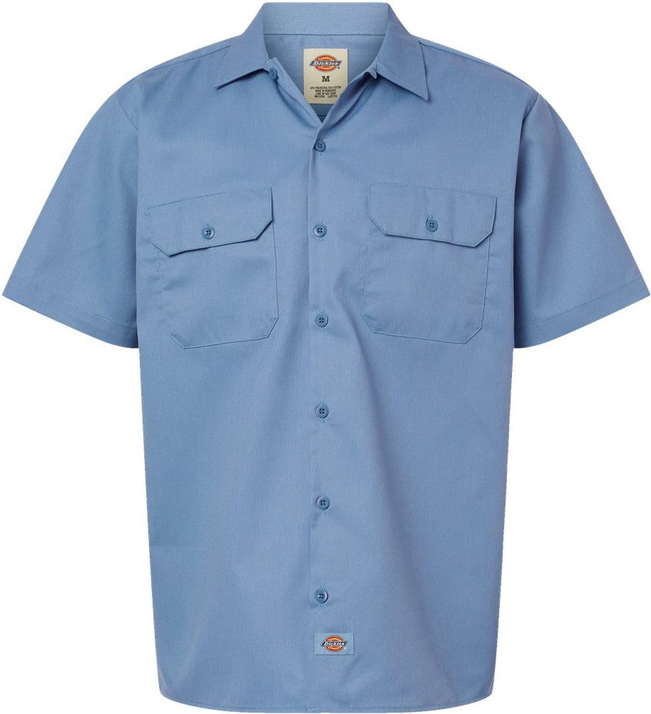 Front View of Gulf Blue Short Sleeve Work Shirt - 2574