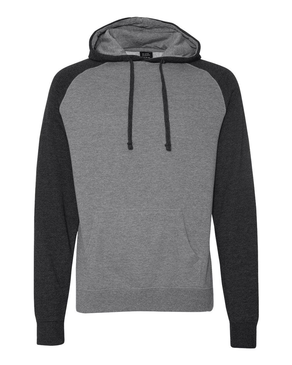 Front View of Gunmetal Heather/ Charcoal Heather Raglan Hooded Sweatshirt - IND40RP
