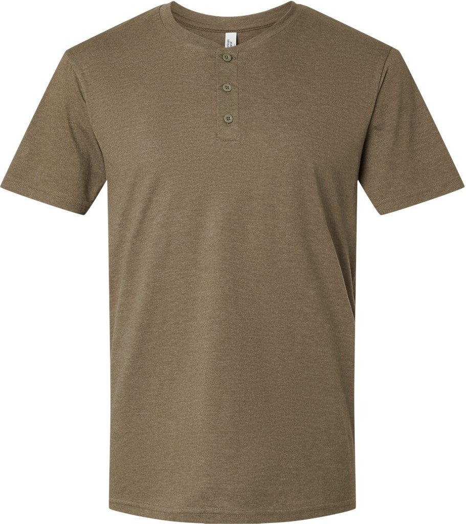 Front View of Heather Army CVC Henley Tee - 2004CVC