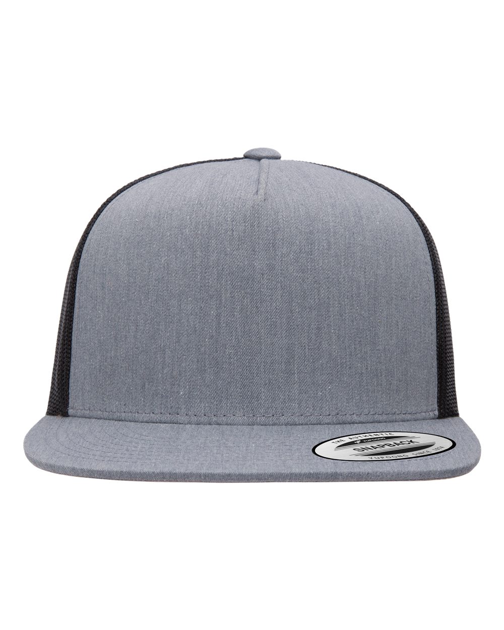 Front View of Heather/ Black Five-Panel Classic Trucker Cap - 6006