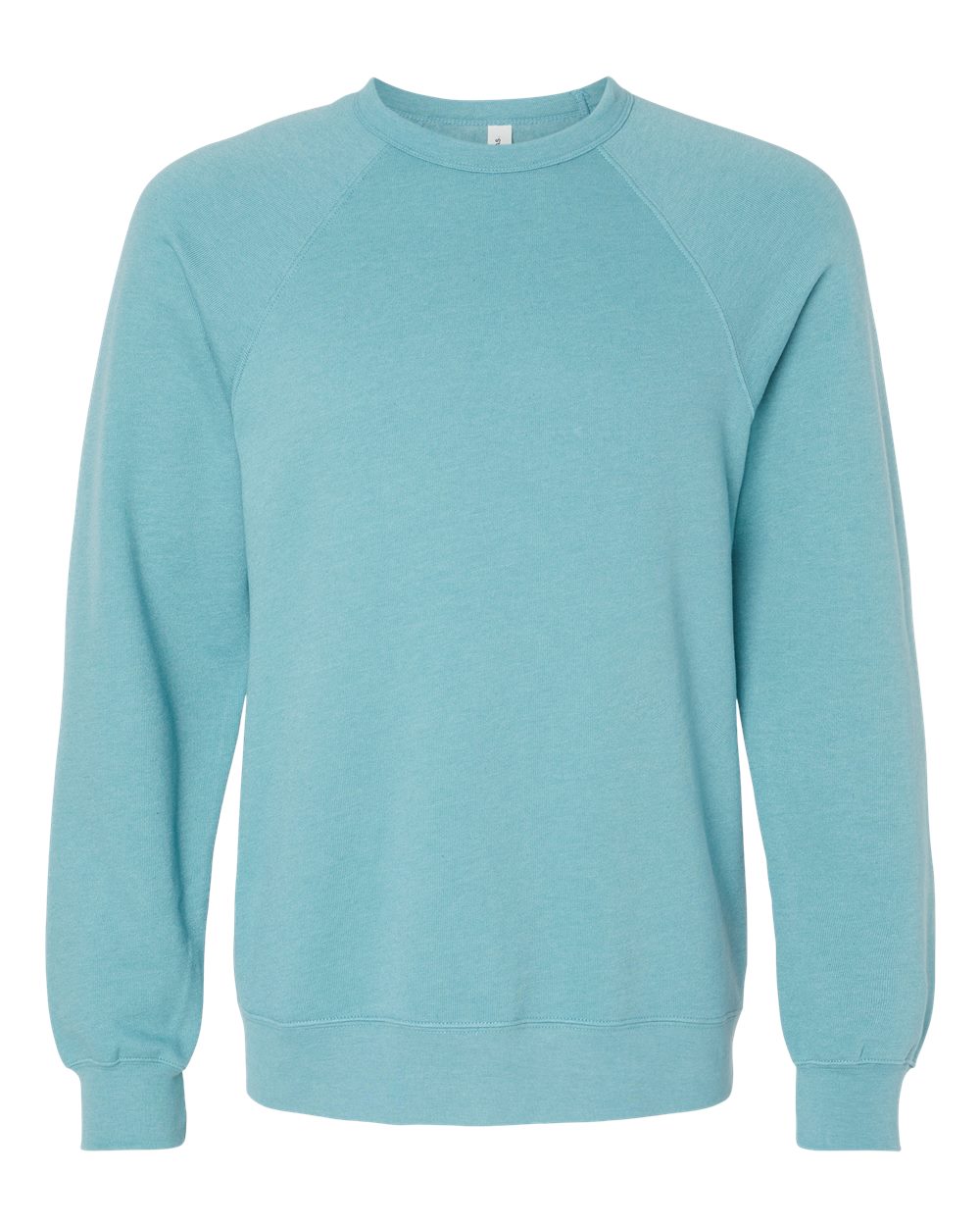 Front View of Heather Blue Lagoon Sponge Fleece Raglan Crewneck Sweatshirt - 3901