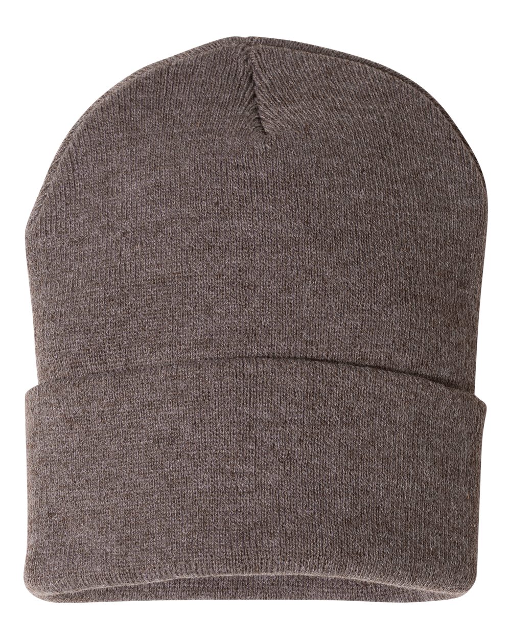 Front View of Heather Brown 12" Solid Cuffed Beanie - SP12