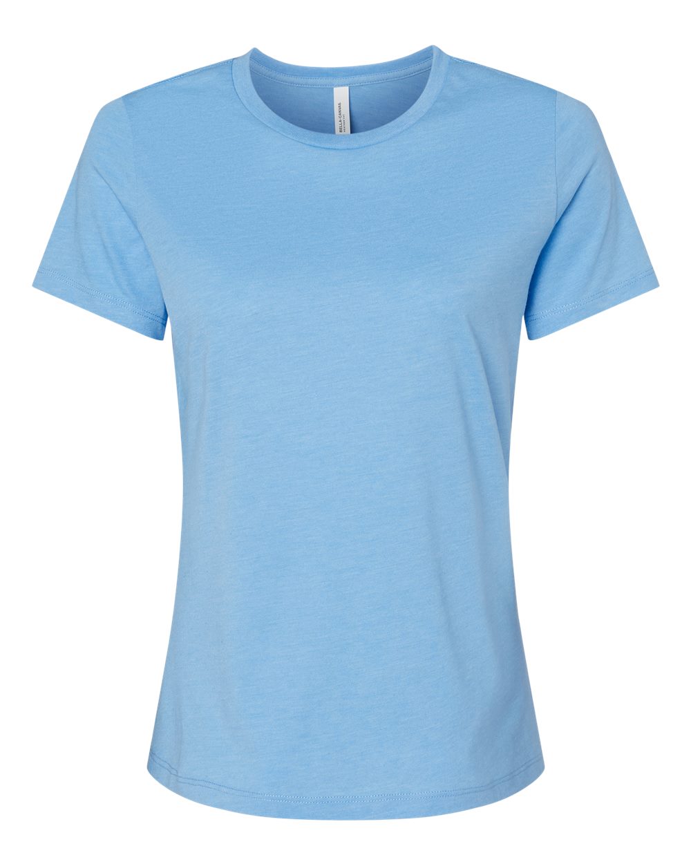 Front View of Heather Carolina Blue Women’s Relaxed Fit Heather CVC Tee - 6400CVC