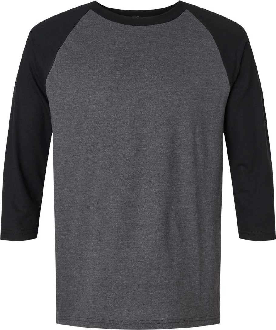 Front View of Heather Charcoal/ Black CVC Three-Quarter Sleeve Tee - 2003CVC