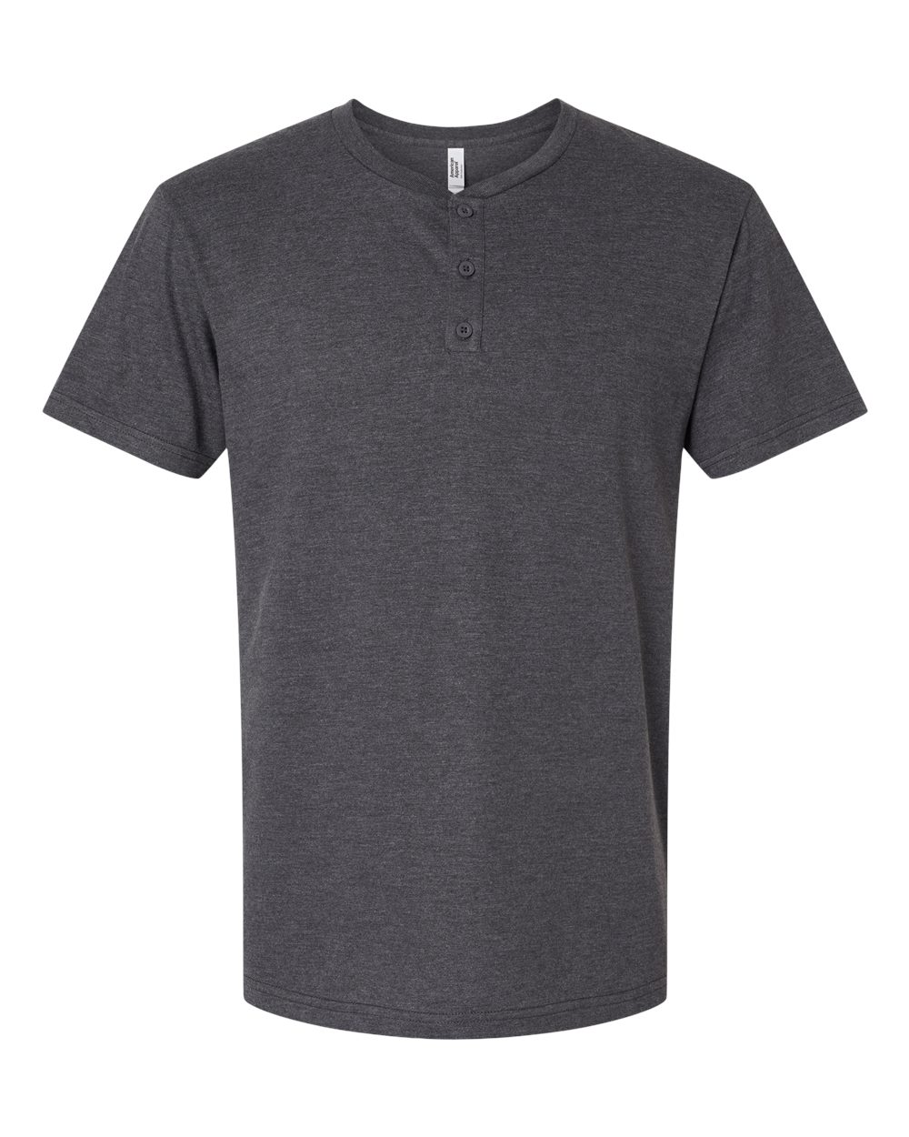 Front View of Heather Charcoal CVC Henley Tee - 2004CVC