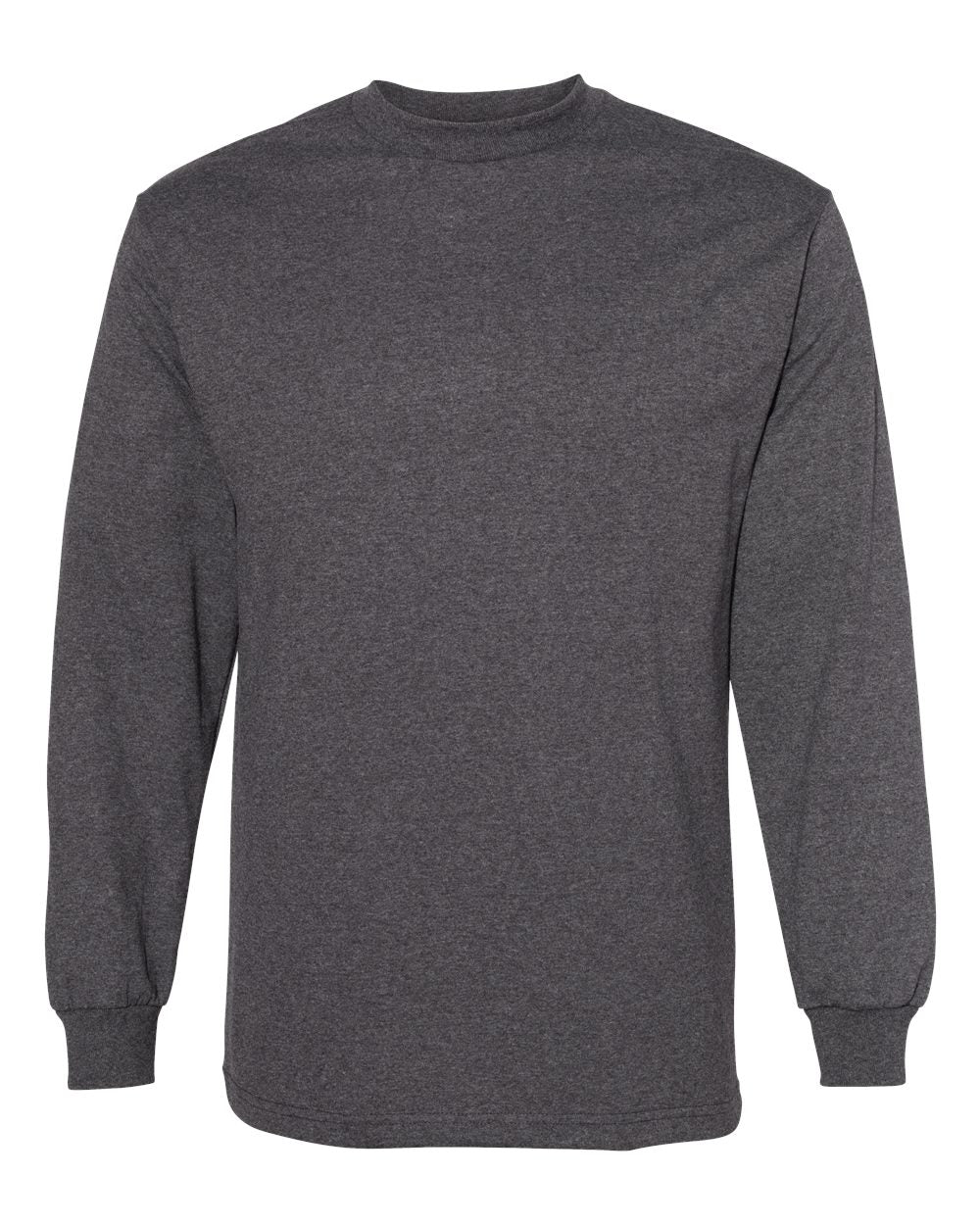 Front View of Heather Charcoal Heavyweight Cotton Long Sleeve Tee - 1304