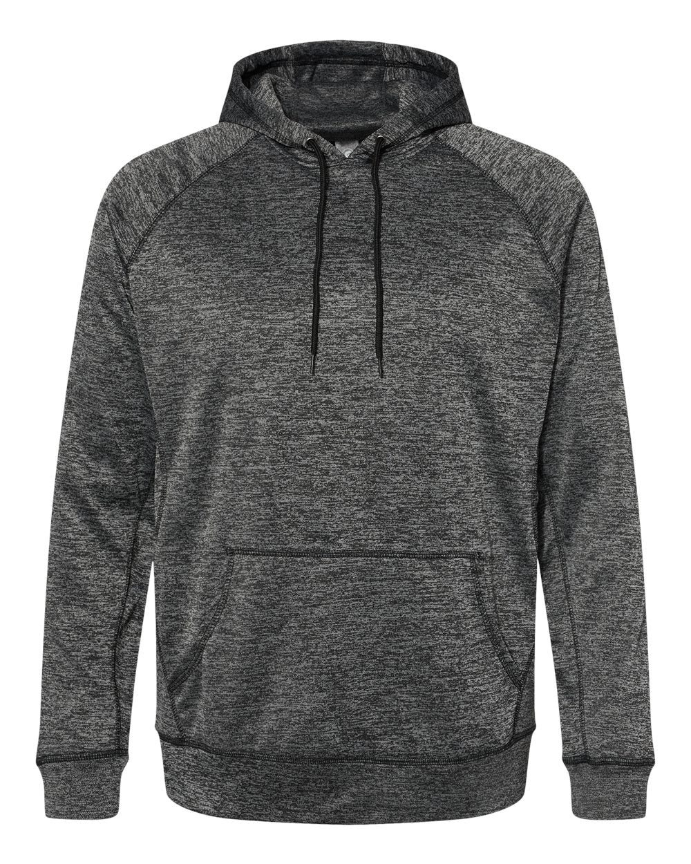 Front View of Heather Charcoal Performance Raglan Pullover Sweatshirt - 8670