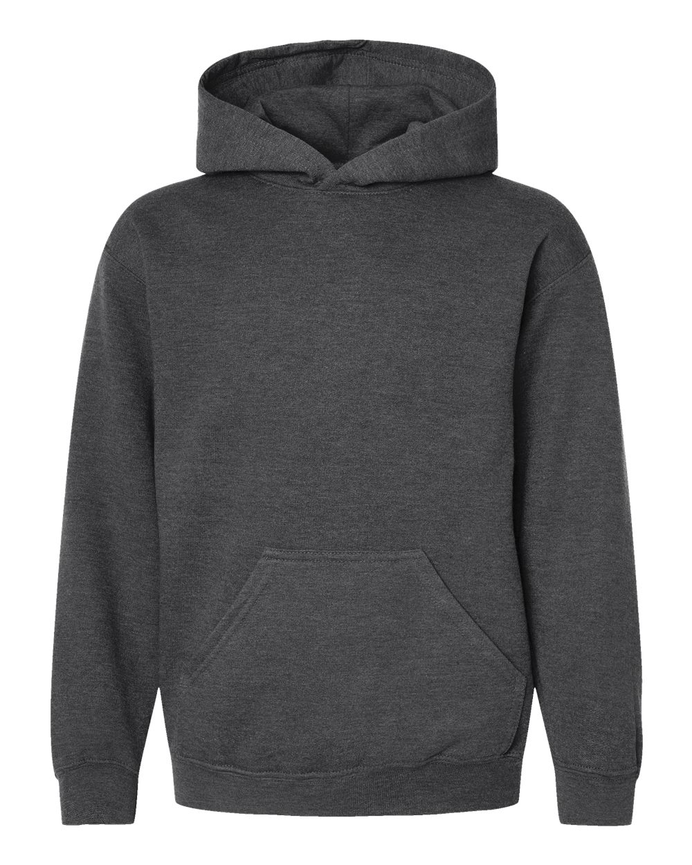 Front View of Heather Charcoal Youth Hooded Sweatshirt - 320Y