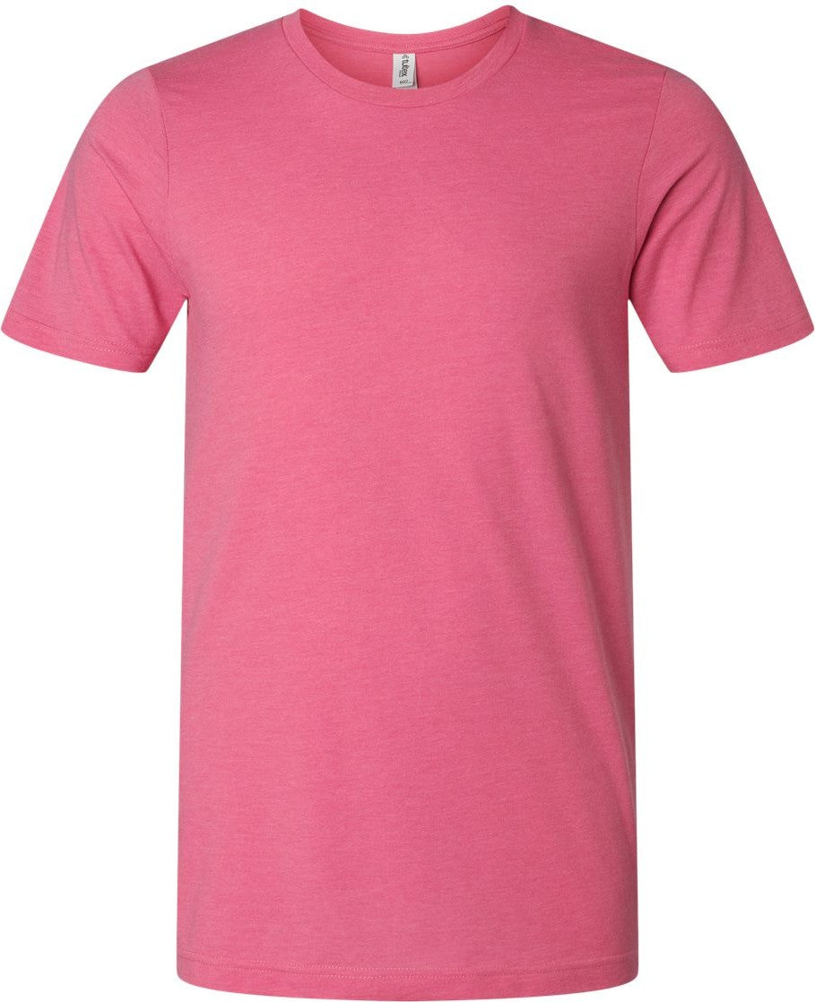 Front View of Heather Charity Pink Combed CVC T-Shirt - 602CVC