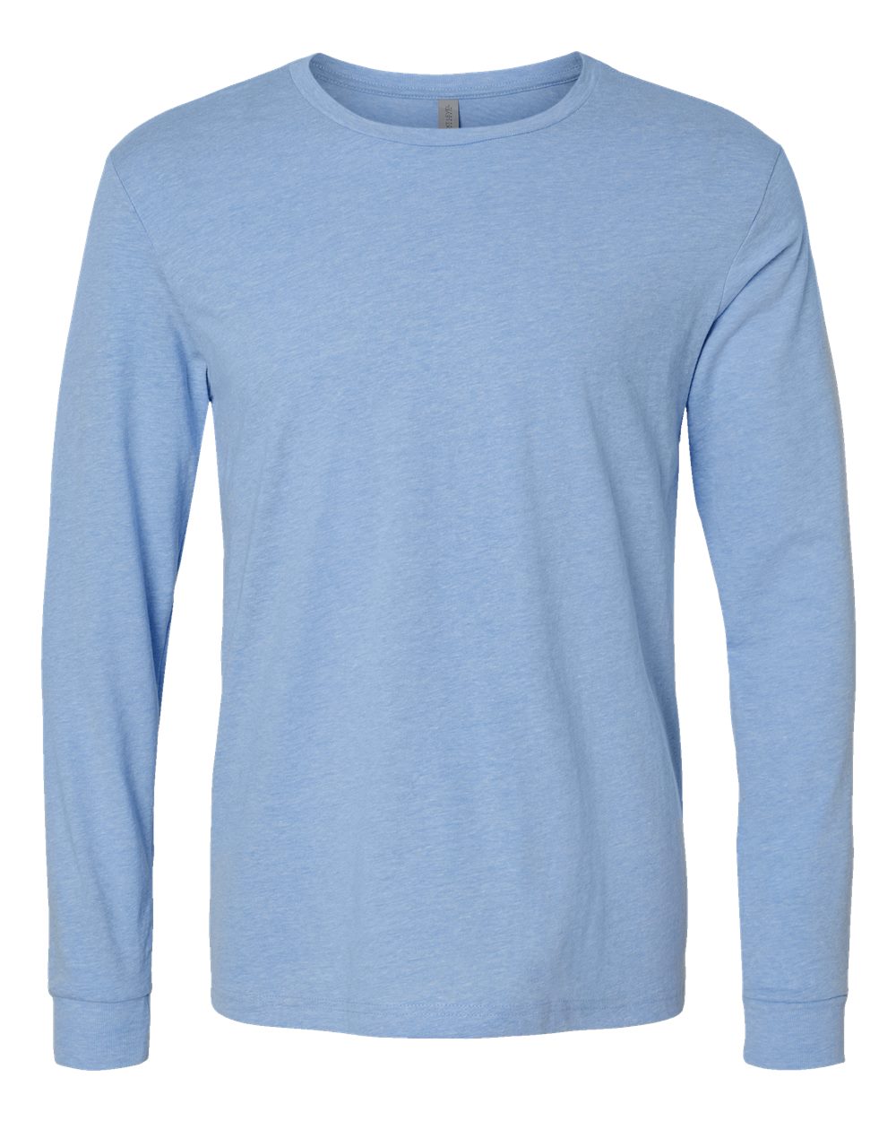 Front View of Heather Columbia Blue CVC Long Sleeve T-Shirt - 6211
