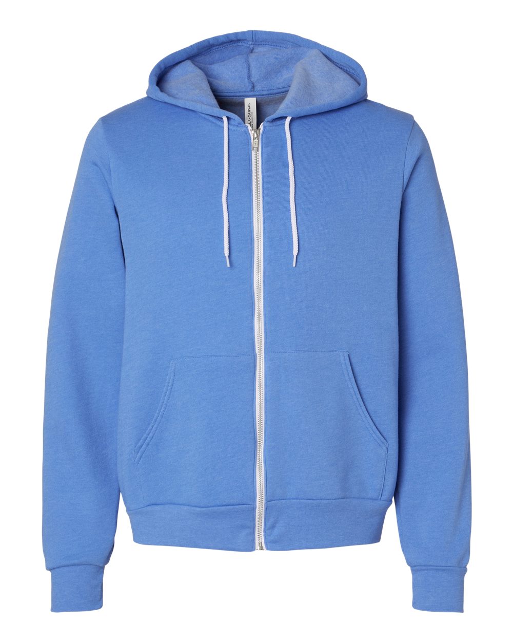 Front View of Heather Columbia Blue Sponge Fleece Full-Zip Hoodie - 3739