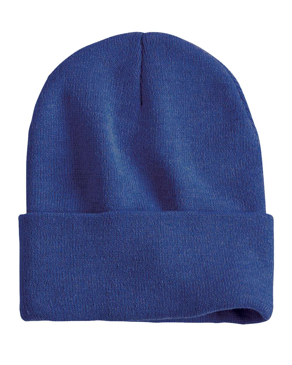 Front View of Heather Dark Royal 12" Solid Cuffed Beanie - SP12
