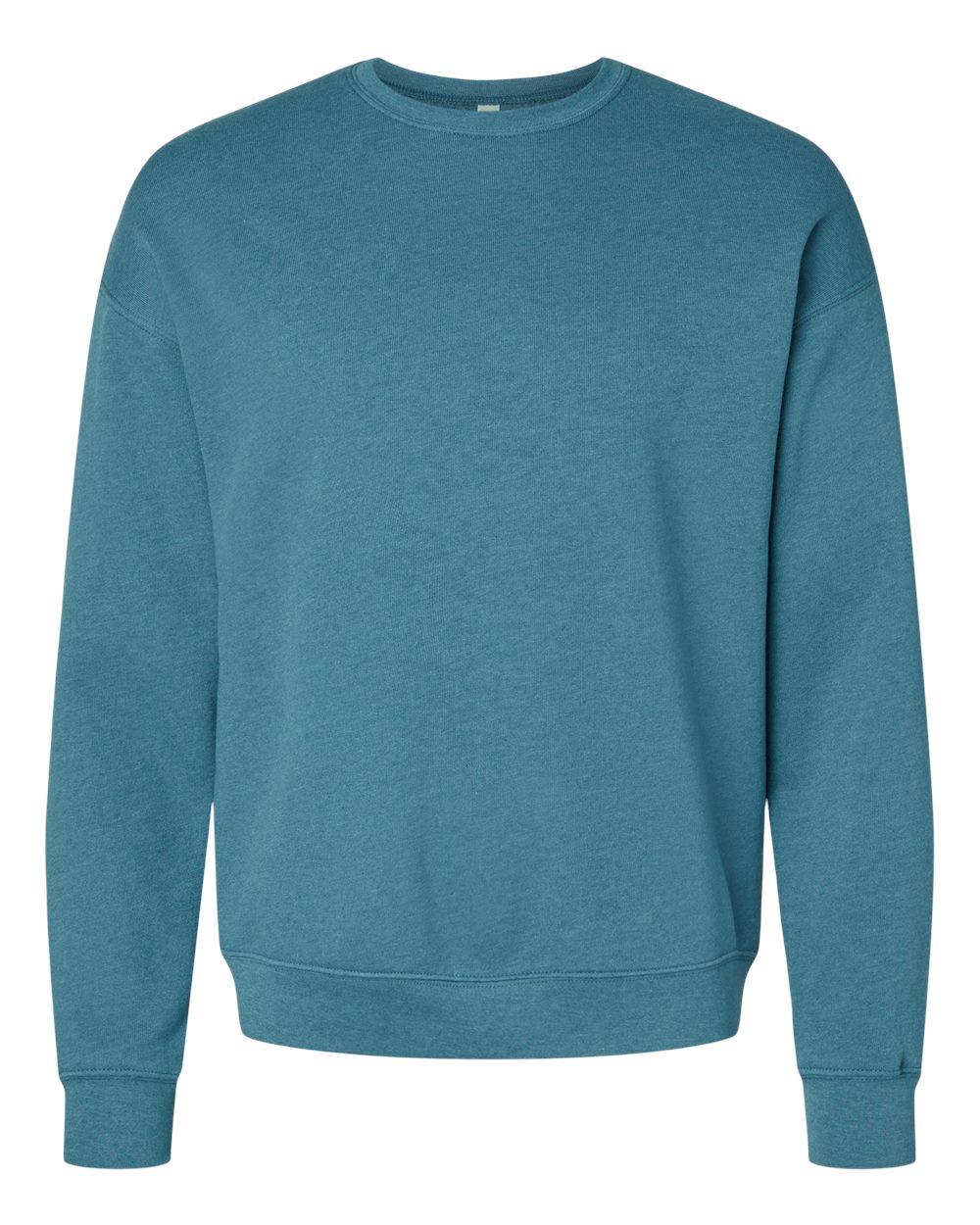 Front View of Heather Deep Teal Sponge Fleece Drop Shoulder Crewneck Sweatshirt - 3945