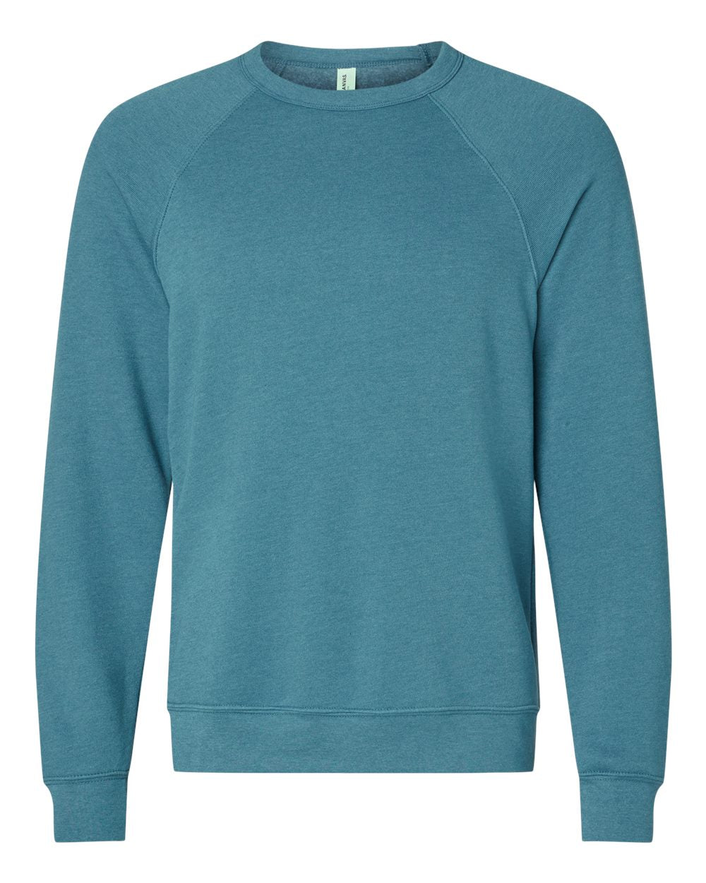 Front View of Heather Deep Teal Sponge Fleece Raglan Crewneck Sweatshirt - 3901