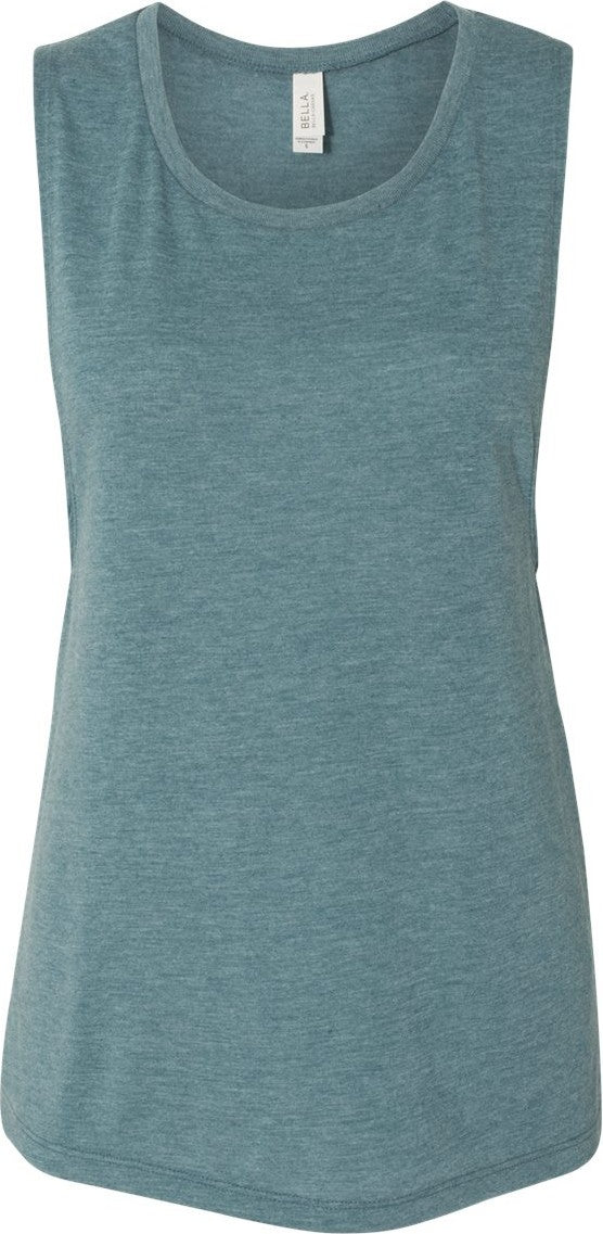 Front View of Heather Deep Teal Women's Flowy Scoop Muscle Tank - 8803
