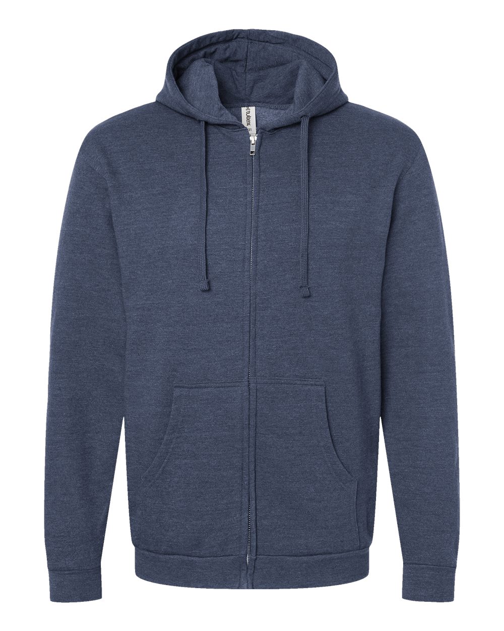 Front View of Heather Denim Full-Zip Hooded Sweatshirt - 331