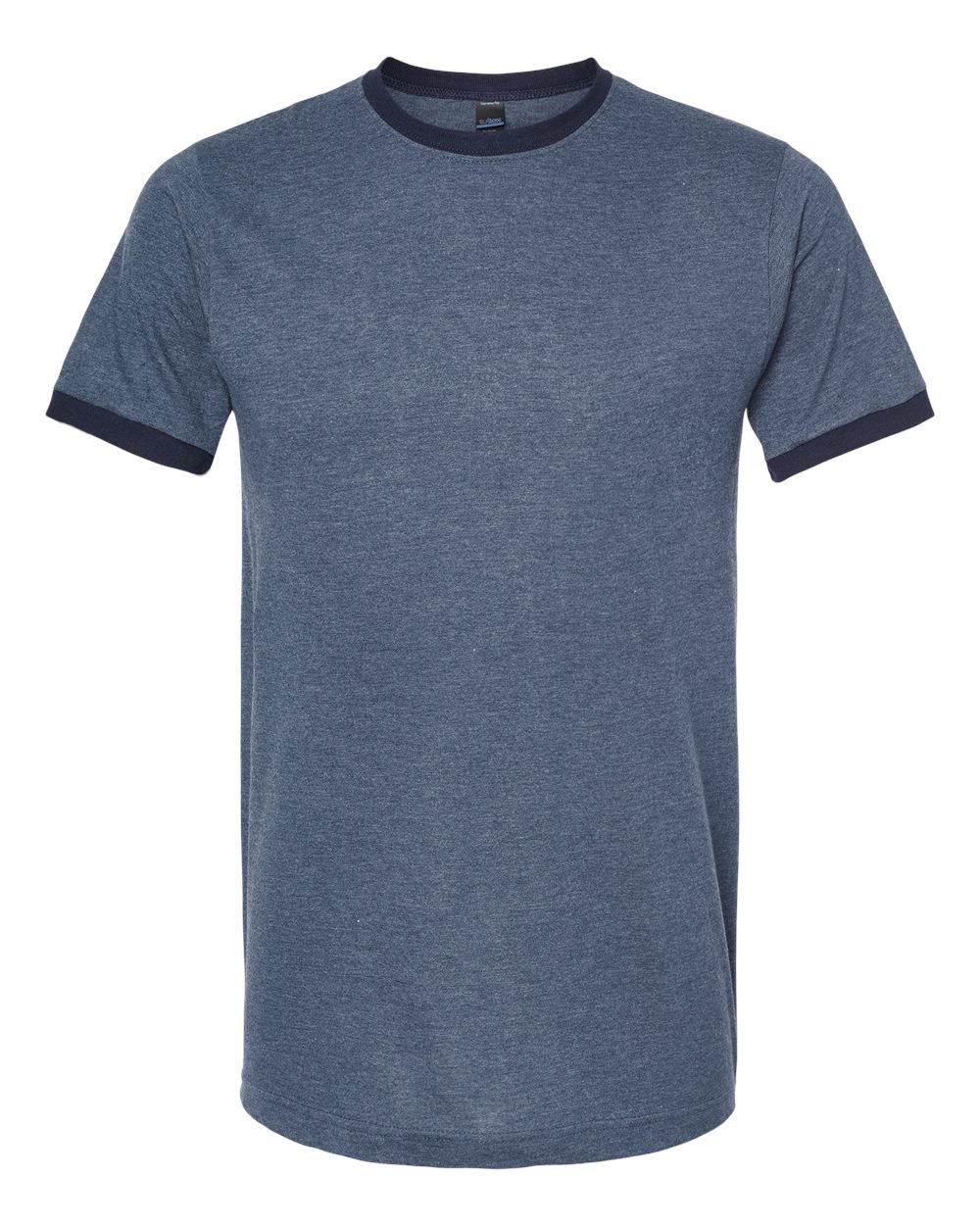 Front View of Heather Denim/ Navy Fine Jersey Ringer T-Shirt - 246