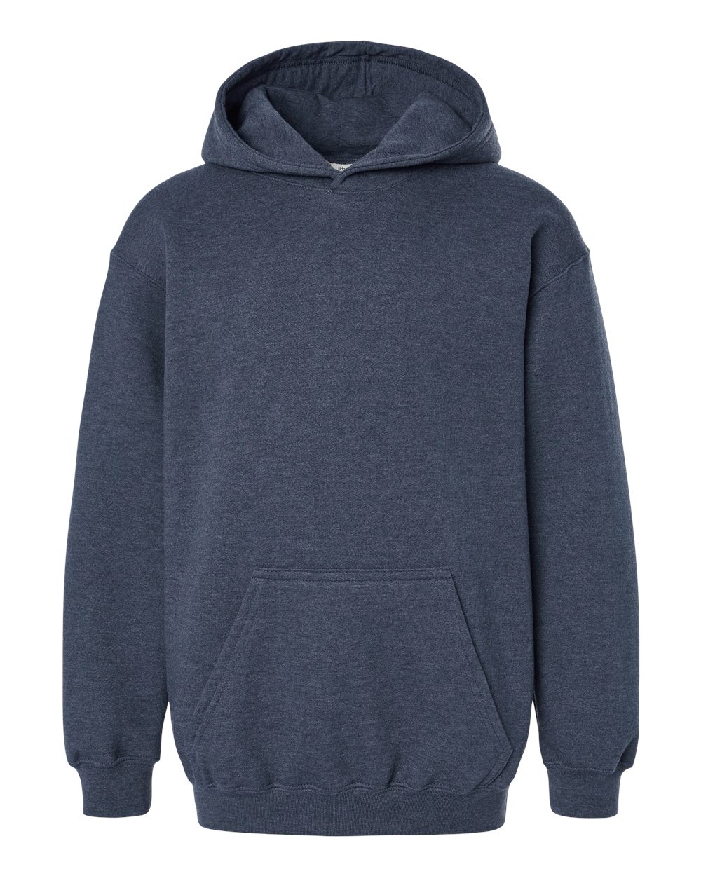 Front View of Heather Denim Youth Hooded Sweatshirt - 320Y