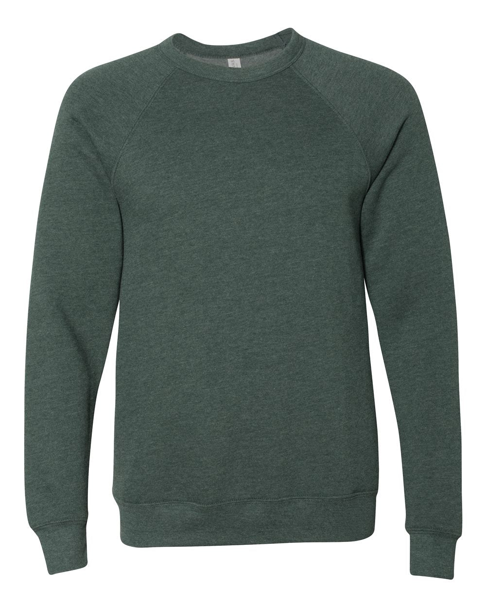Front View of Heather Forest Sponge Fleece Raglan Crewneck Sweatshirt - 3901