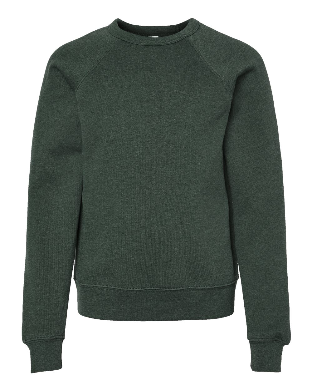 Front View of Heather Forest Youth Sponge Fleece Crewneck Sweatshirt - 3901Y