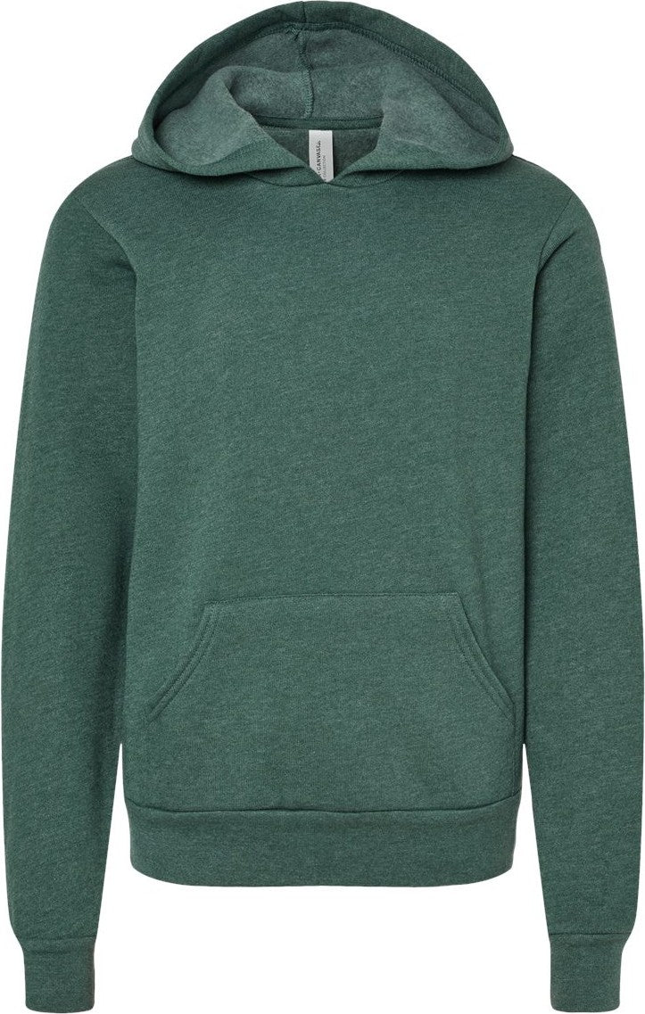 Front View of Heather Forest Youth Sponge Fleece Hoodie - 3719Y