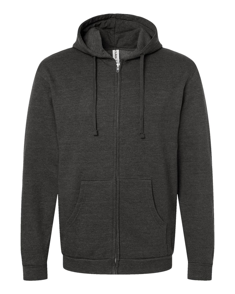 Front View of Heather Graphite Full-Zip Hooded Sweatshirt - 331