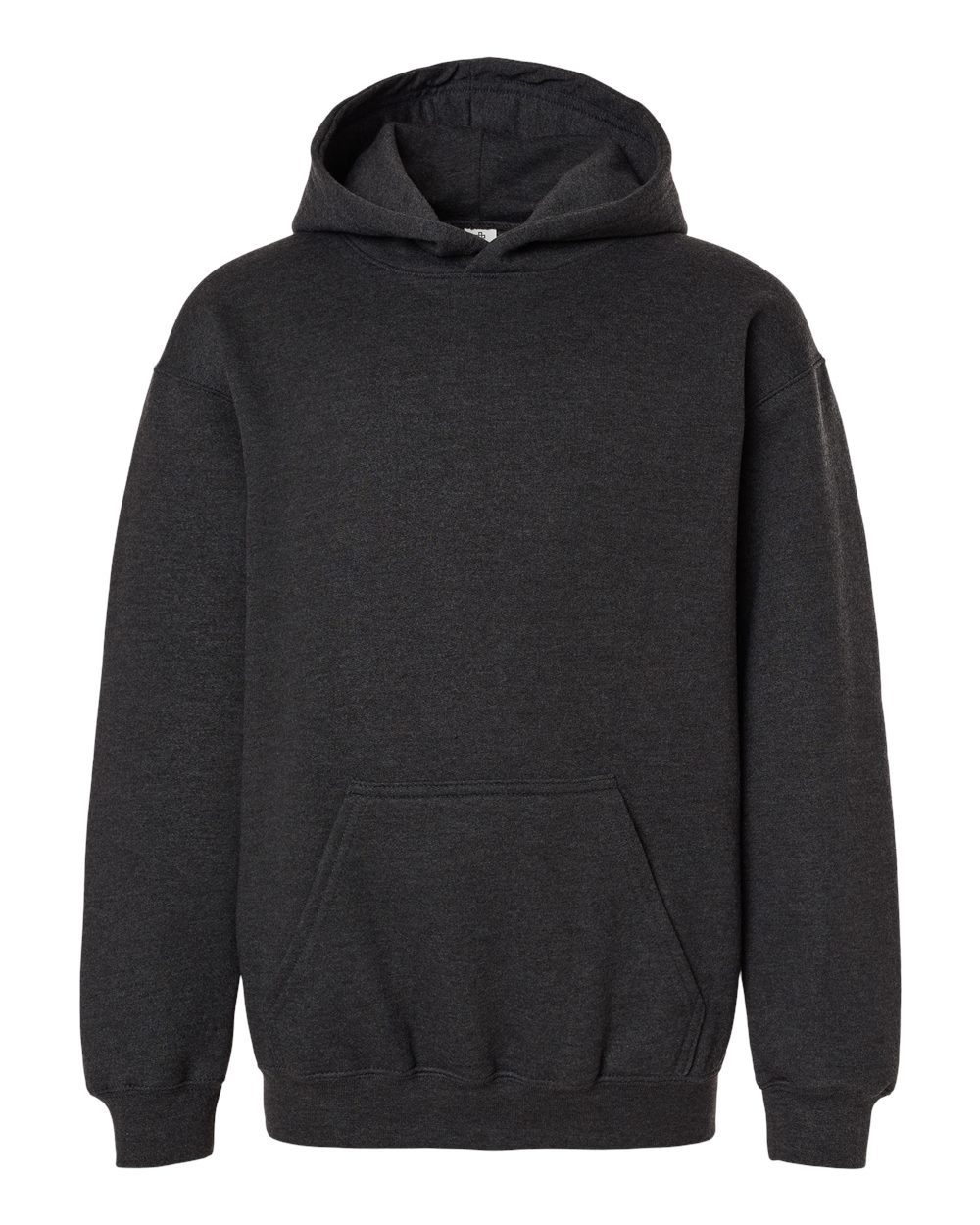 Front View of Heather Graphite Youth Hooded Sweatshirt - 320Y