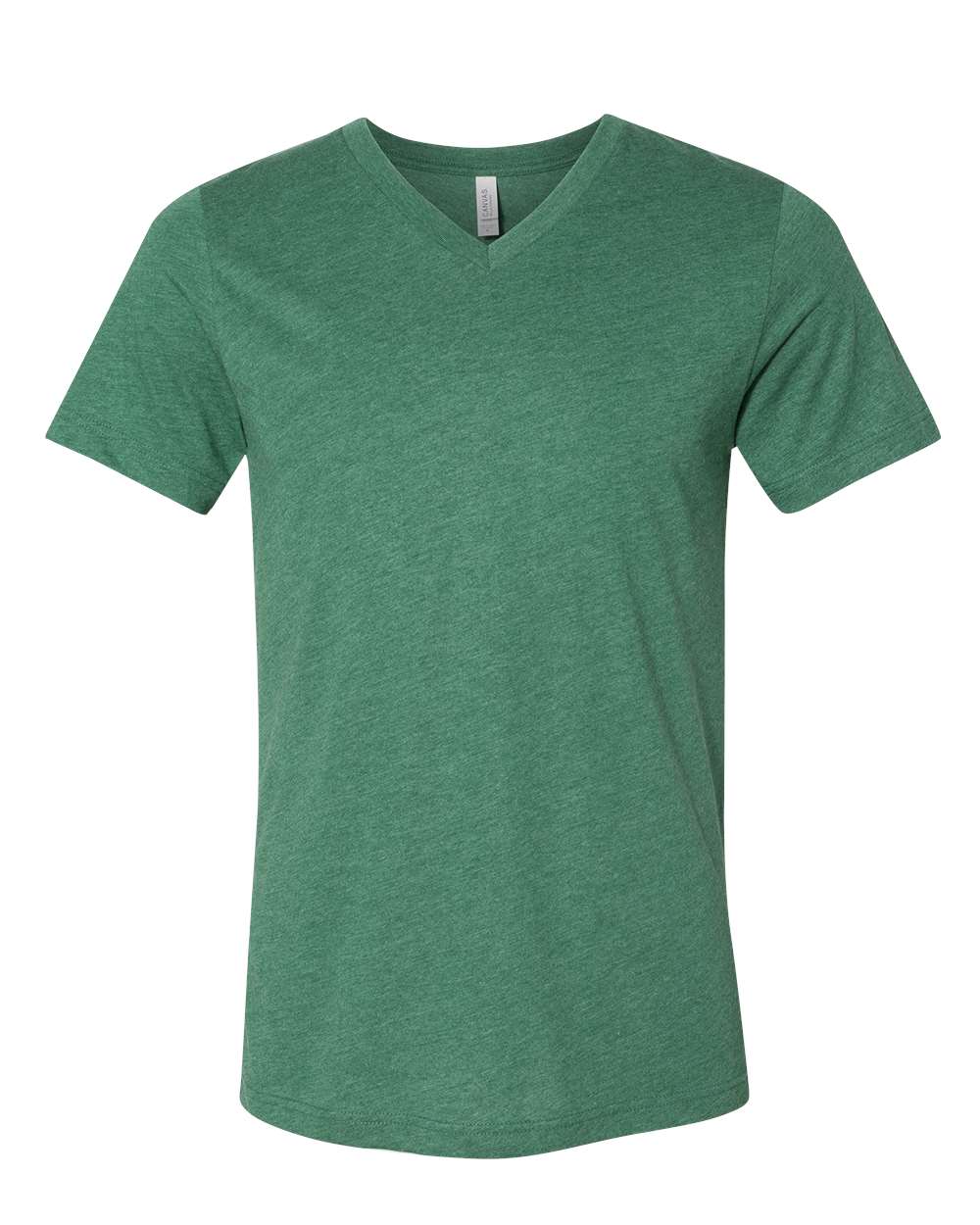 Front View of Heather Grass Green Heather CVC V-Neck Tee - 3005CVC
