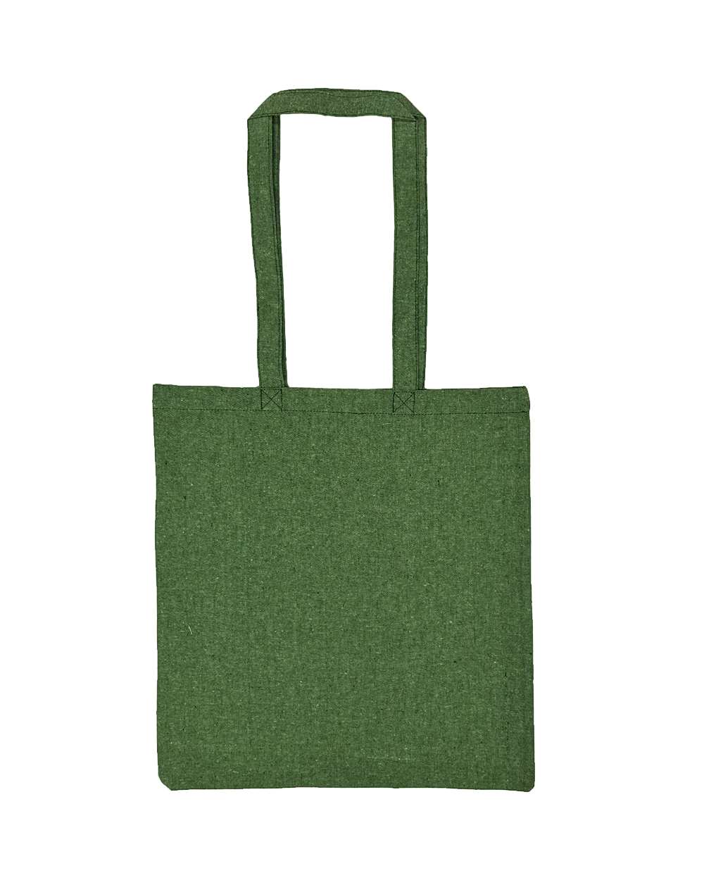 Front View of Heather Green Lightweight Recycled Canvas Tote Bag with Extended Handle - 8505R