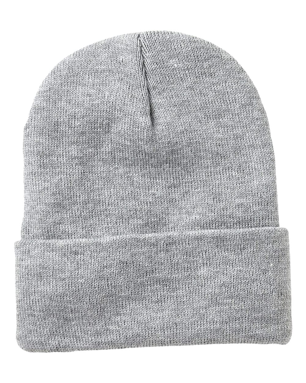 Front View of Heather Grey 12" Sherpa Lined Cuffed Beanie - SP12SL