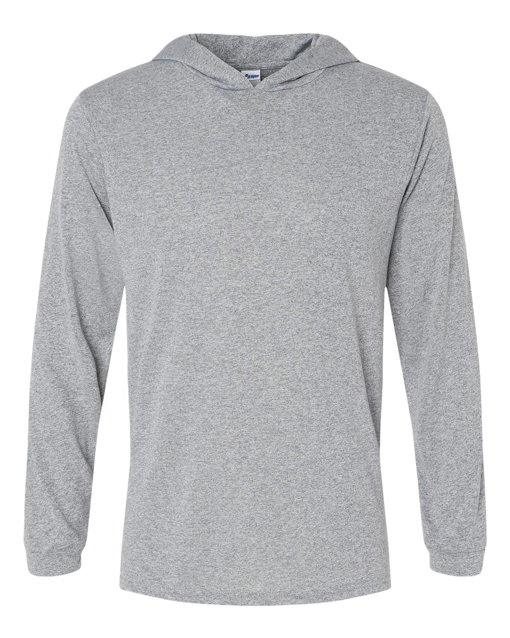 Front View of Heather Grey Bahama Performance Hooded Long Sleeve T-Shirt - 220