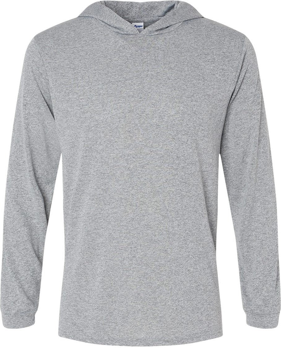 Front View of Heather Grey Bahama Performance Hooded Long Sleeve T-Shirt - 220