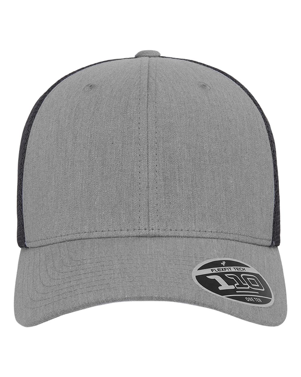Front View of Heather Grey/ Black 110® Mesh-Back Cap - 110M