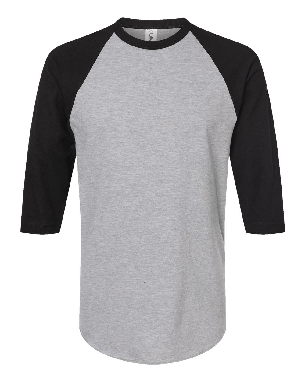Front View of Heather Grey/ Black Fine Jersey Raglan T-Shirt - 245