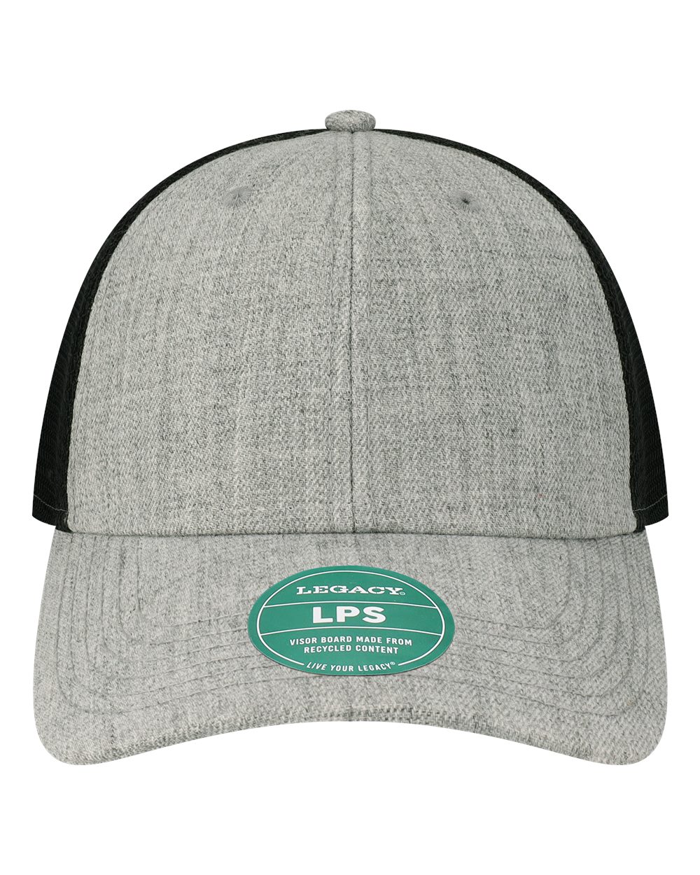 Front View of Heather Grey/ Black Lo-Pro Snapback Trucker Cap - LPS