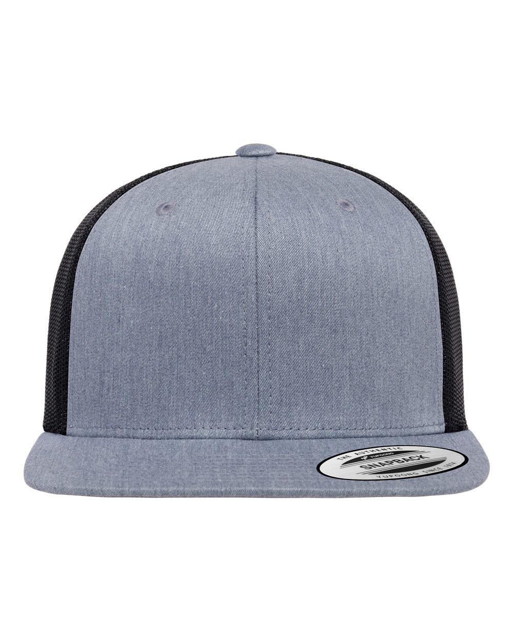 Front View of Heather Grey/ Black Retro High Profile Trucker Cap - 6609