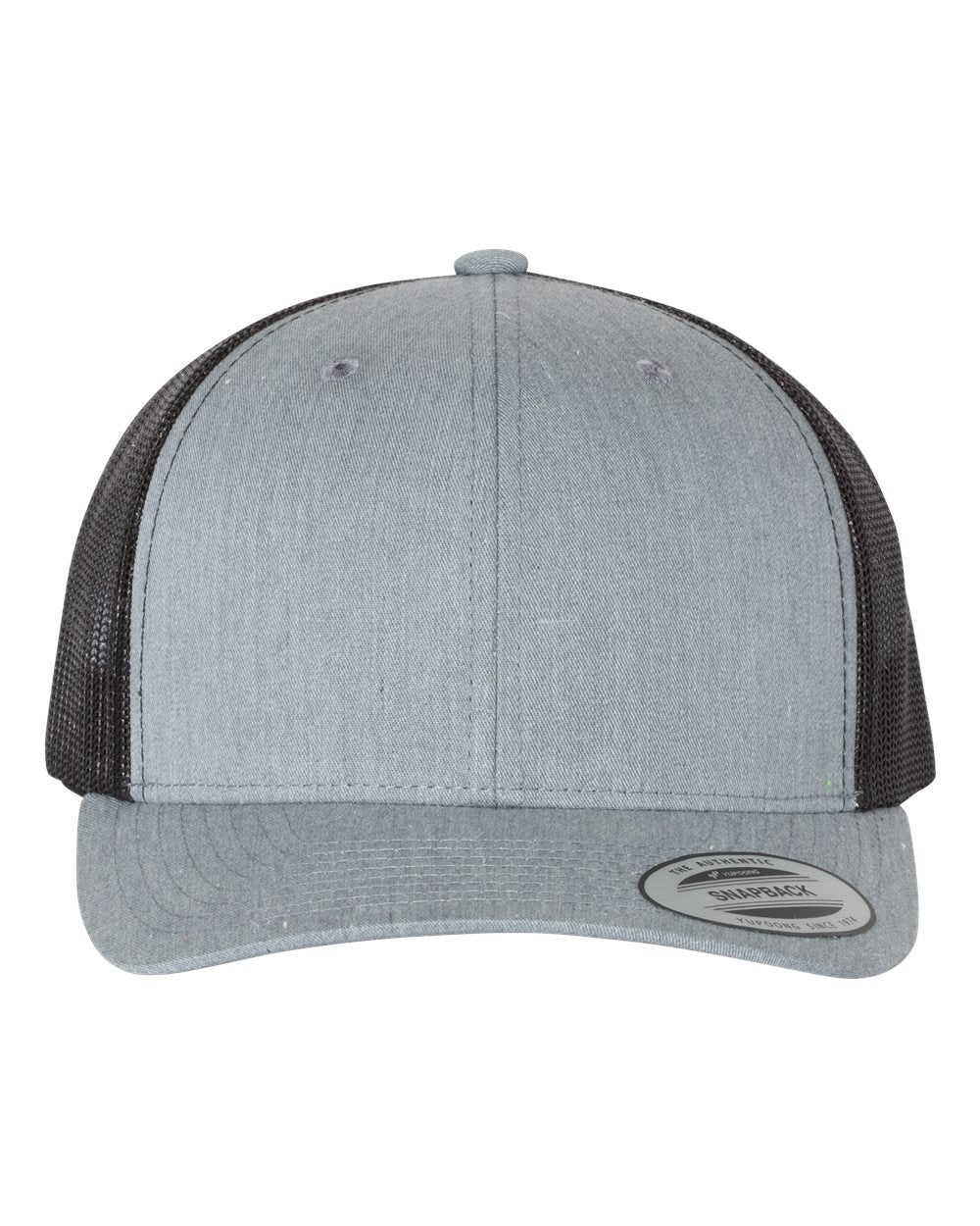 Front View of Heather Grey/ Black Retro Trucker Cap - 6606