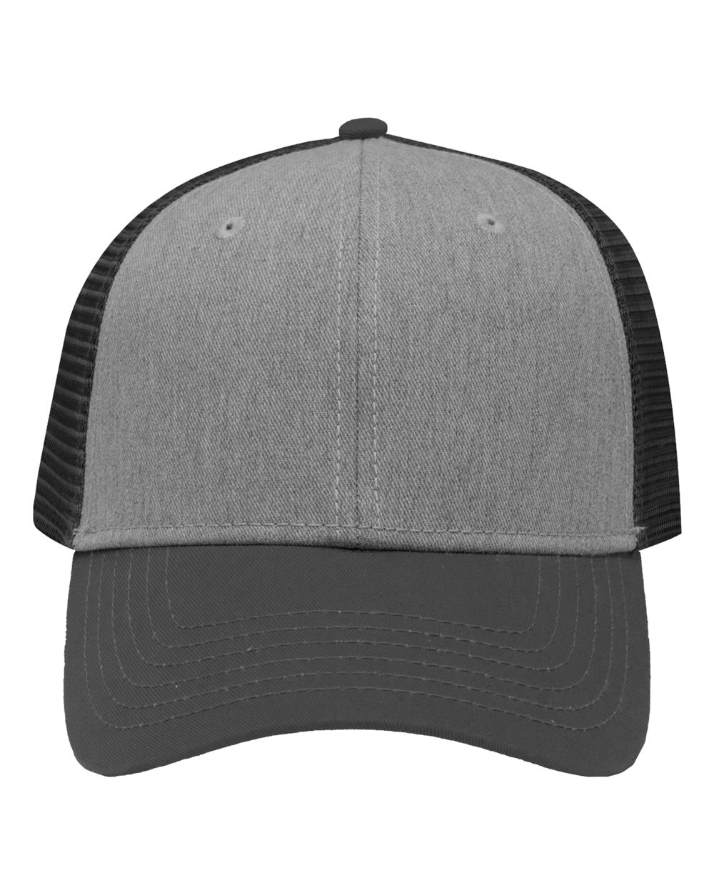 Front View of Heather Grey/ Charcoal/ Charcoal Traditional Lo-Pro Mesh Back Trucker Fit Cap - SP1450
