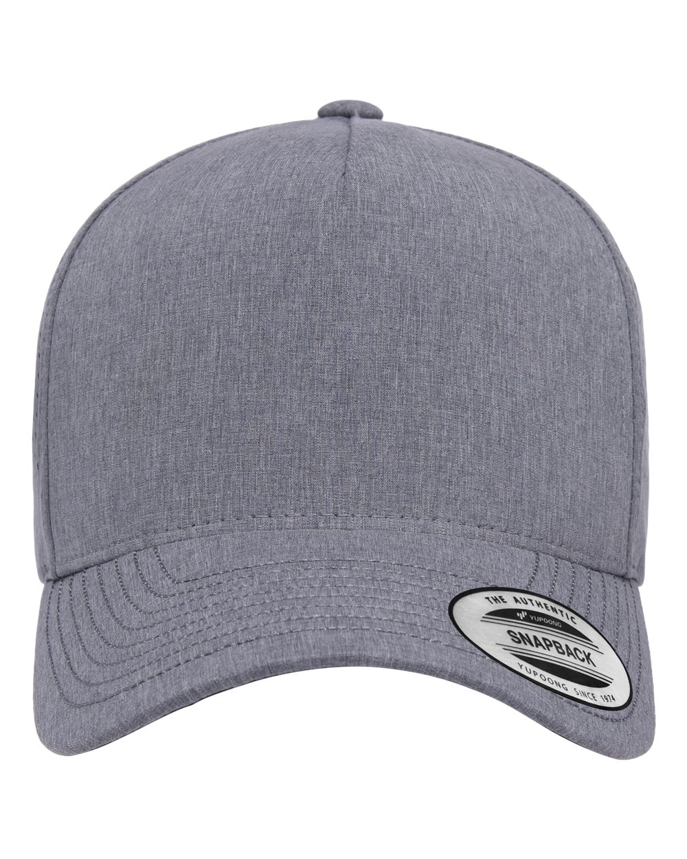 Front View of Heather Grey Five-Panel Snapback with Perforated Cap - 5389AP