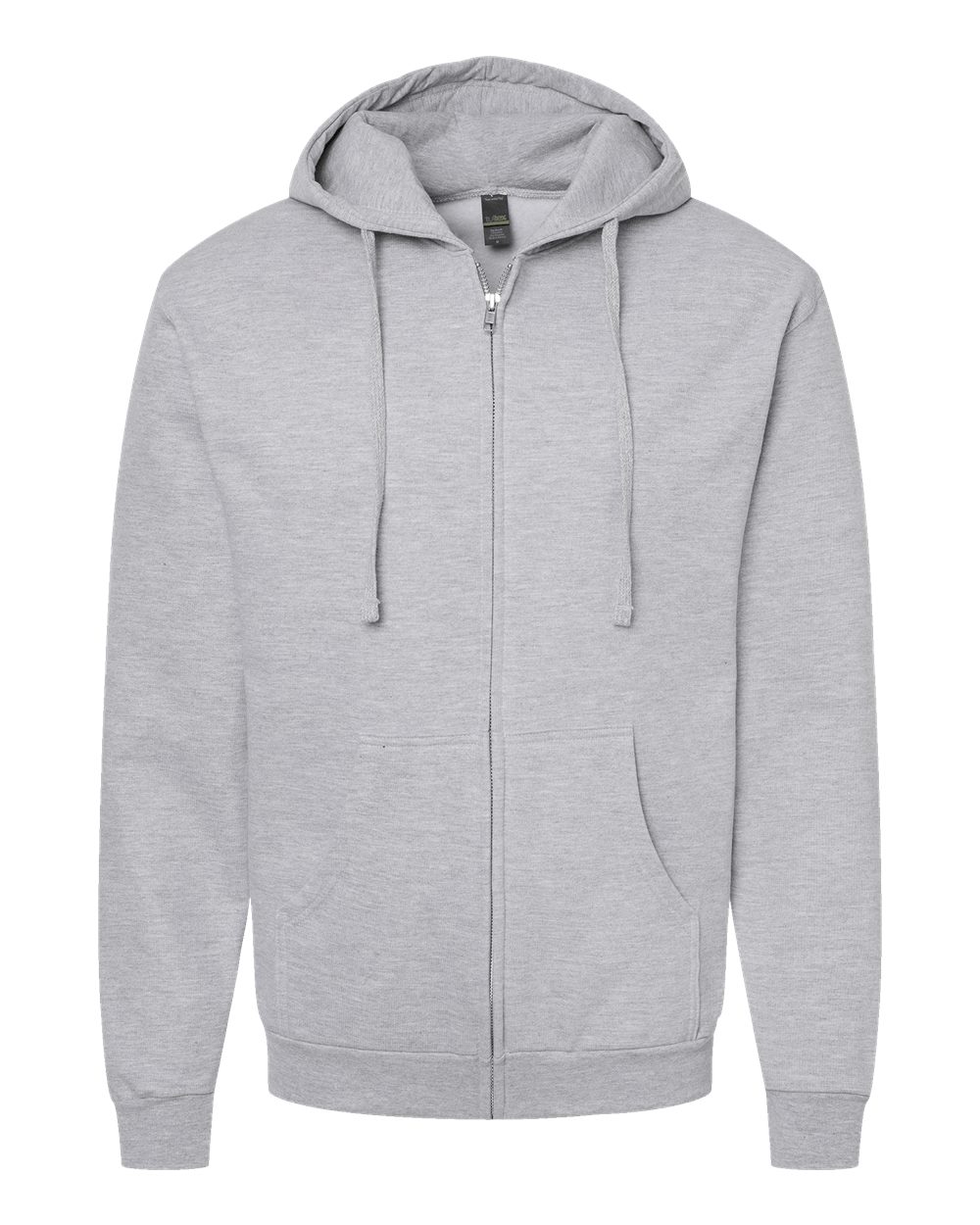 Front View of Heather Grey Full-Zip Hooded Sweatshirt - 331