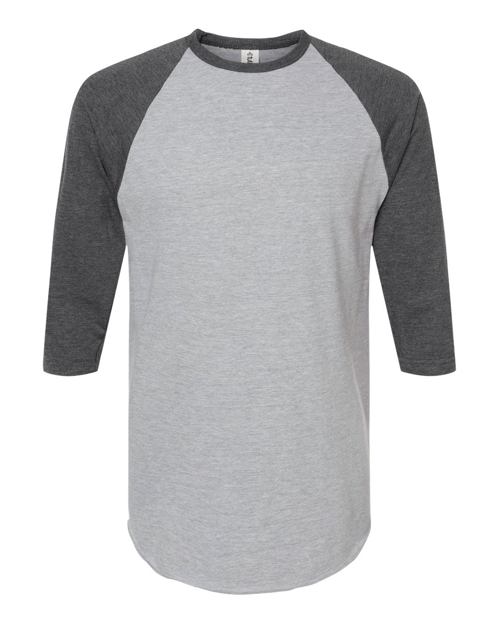 Front View of Heather Grey/ Heather Charcoal Fine Jersey Raglan T-Shirt - 245