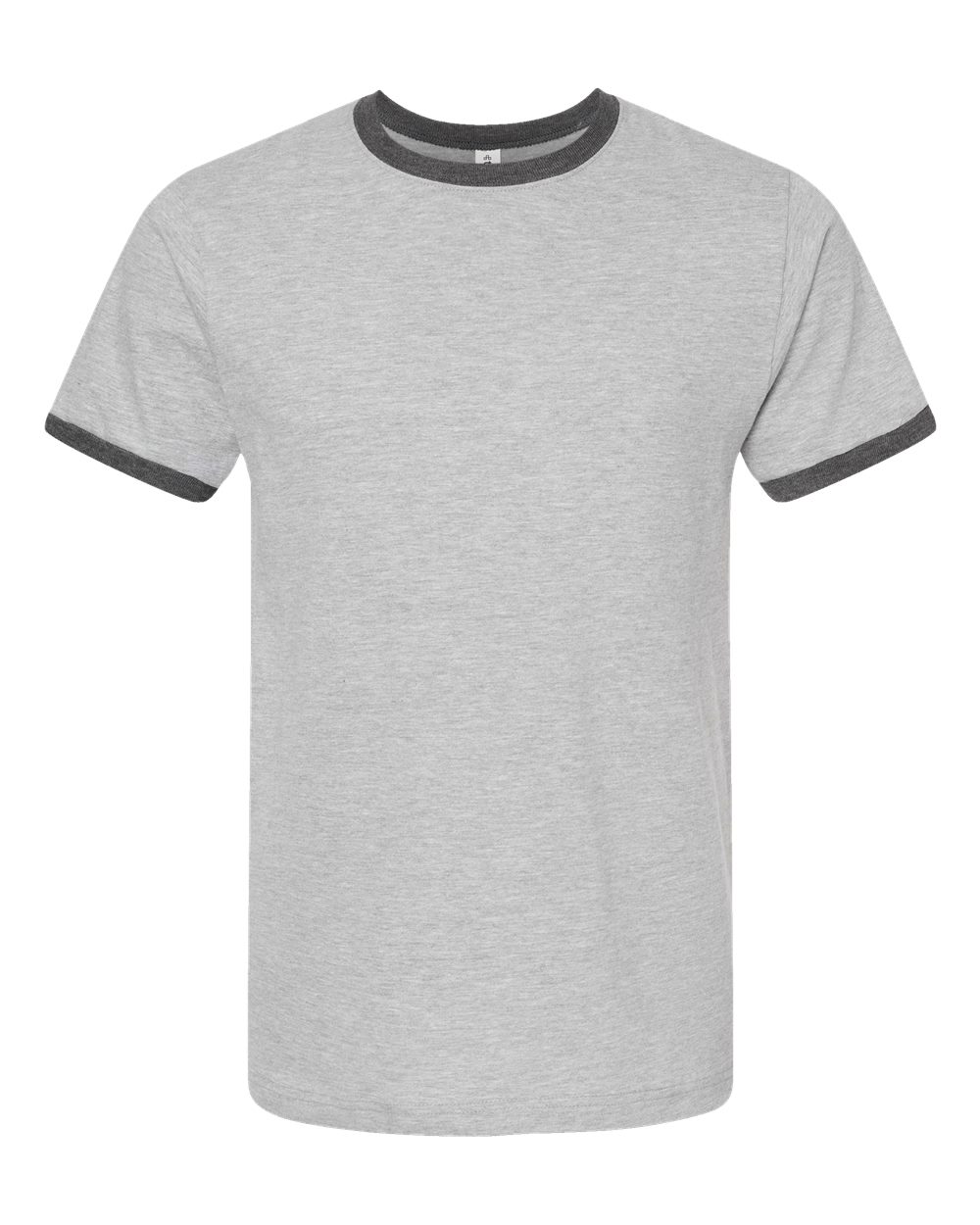 Front View of Heather Grey/ Heather Charcoal Fine Jersey Ringer T-Shirt - 246