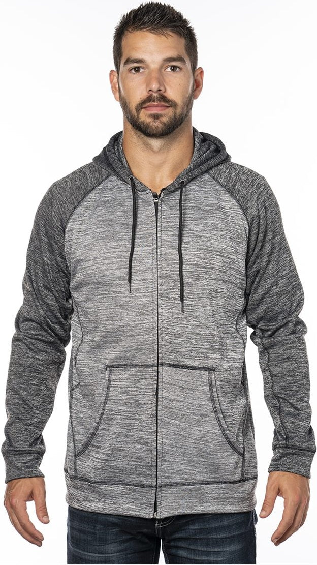 Front View of Heather Grey/ Heather Charcoal Performance Raglan Full-Zip Sweatshirt - 8660