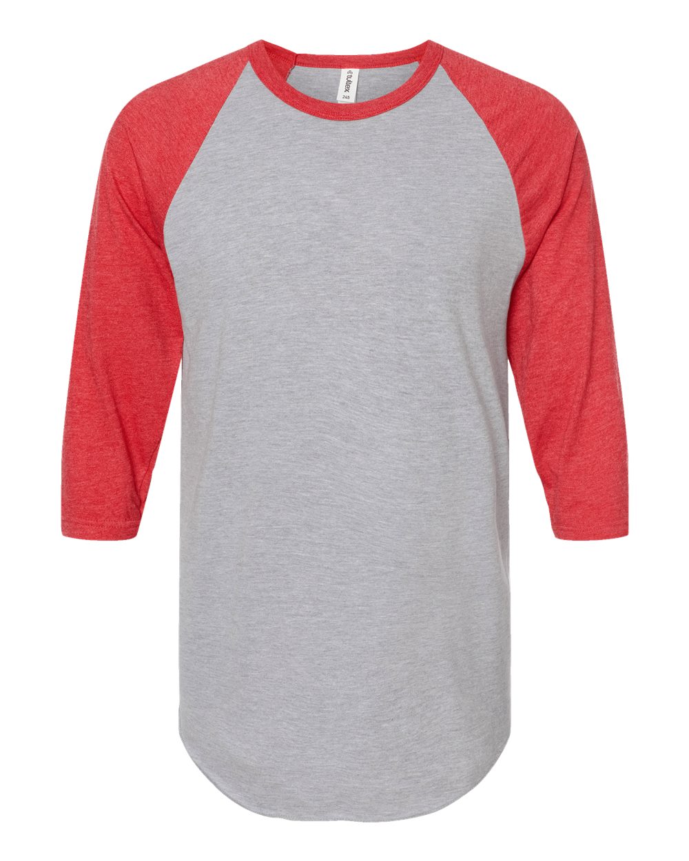 Front View of Heather Grey/ Heather Red Fine Jersey Raglan T-Shirt - 245