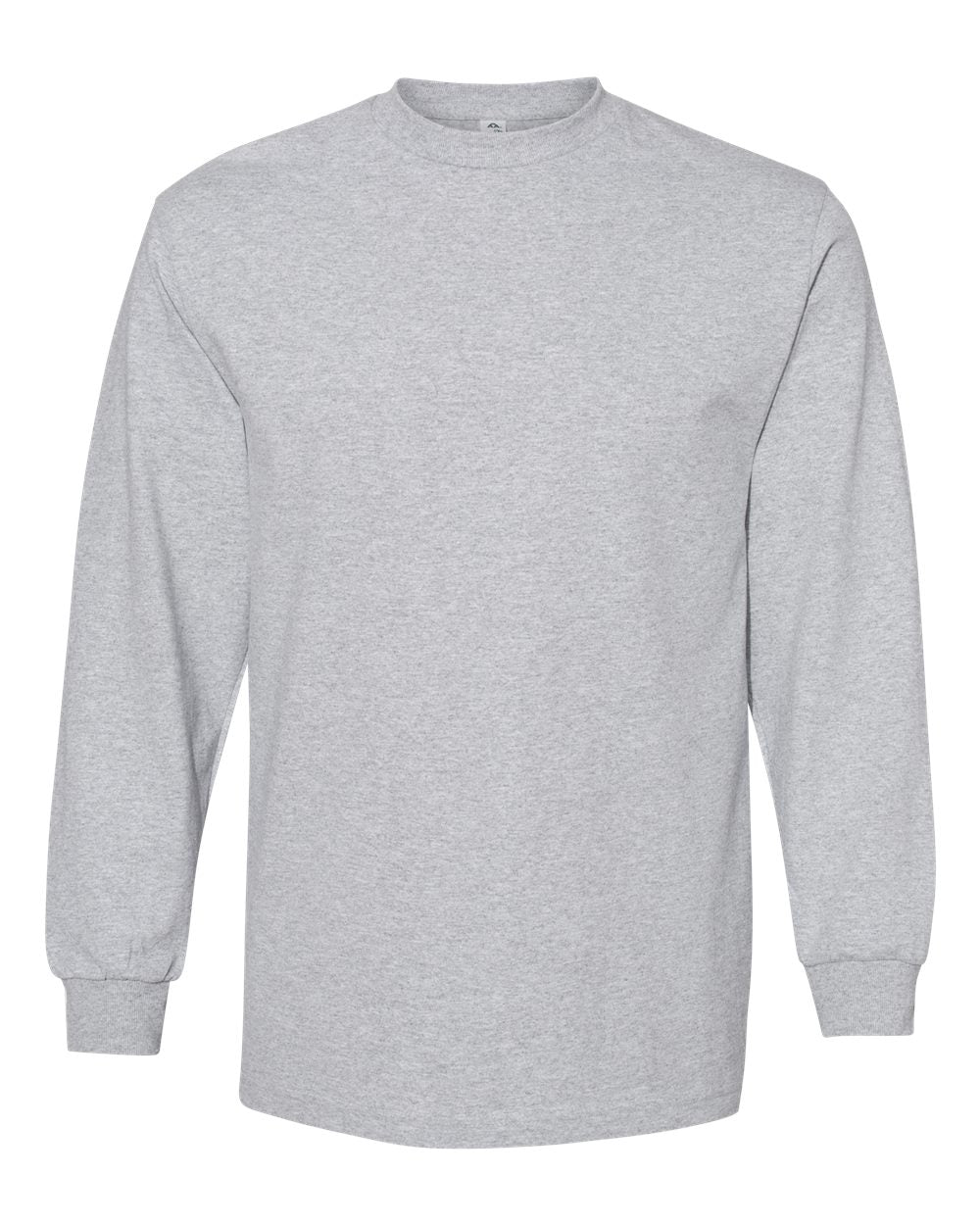 Front View of Heather Grey Heavyweight Cotton Long Sleeve Tee - 1304
