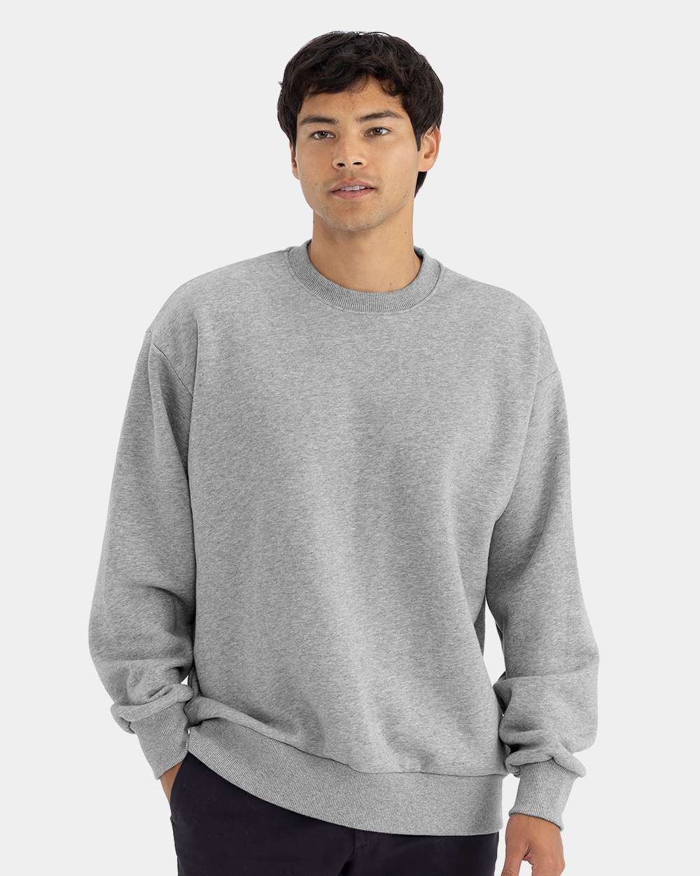 Front View of Heather Grey Heavyweight Crewneck Sweatshirt - 9007