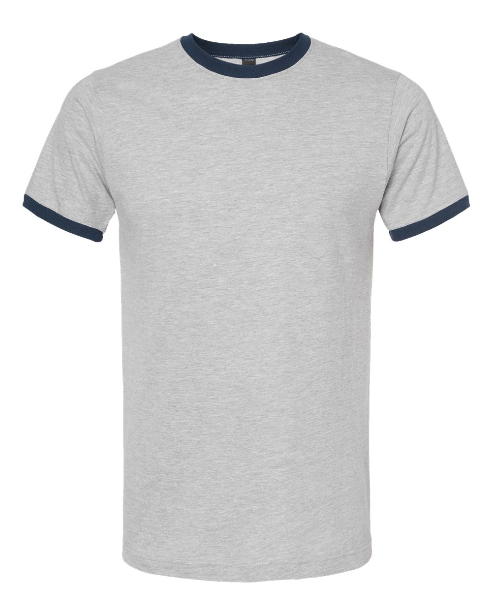 Front View of Heather Grey/ Navy Fine Jersey Ringer T-Shirt - 246